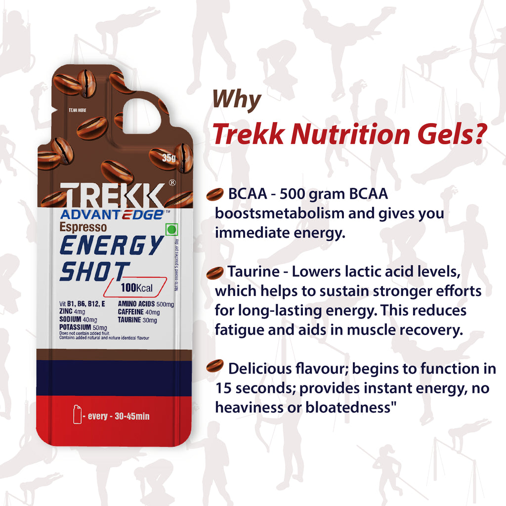 16 Pack of TREKK Energy Gels - Basic and AdvantEdge Series - Sustained Energy Levels and Peak Performance