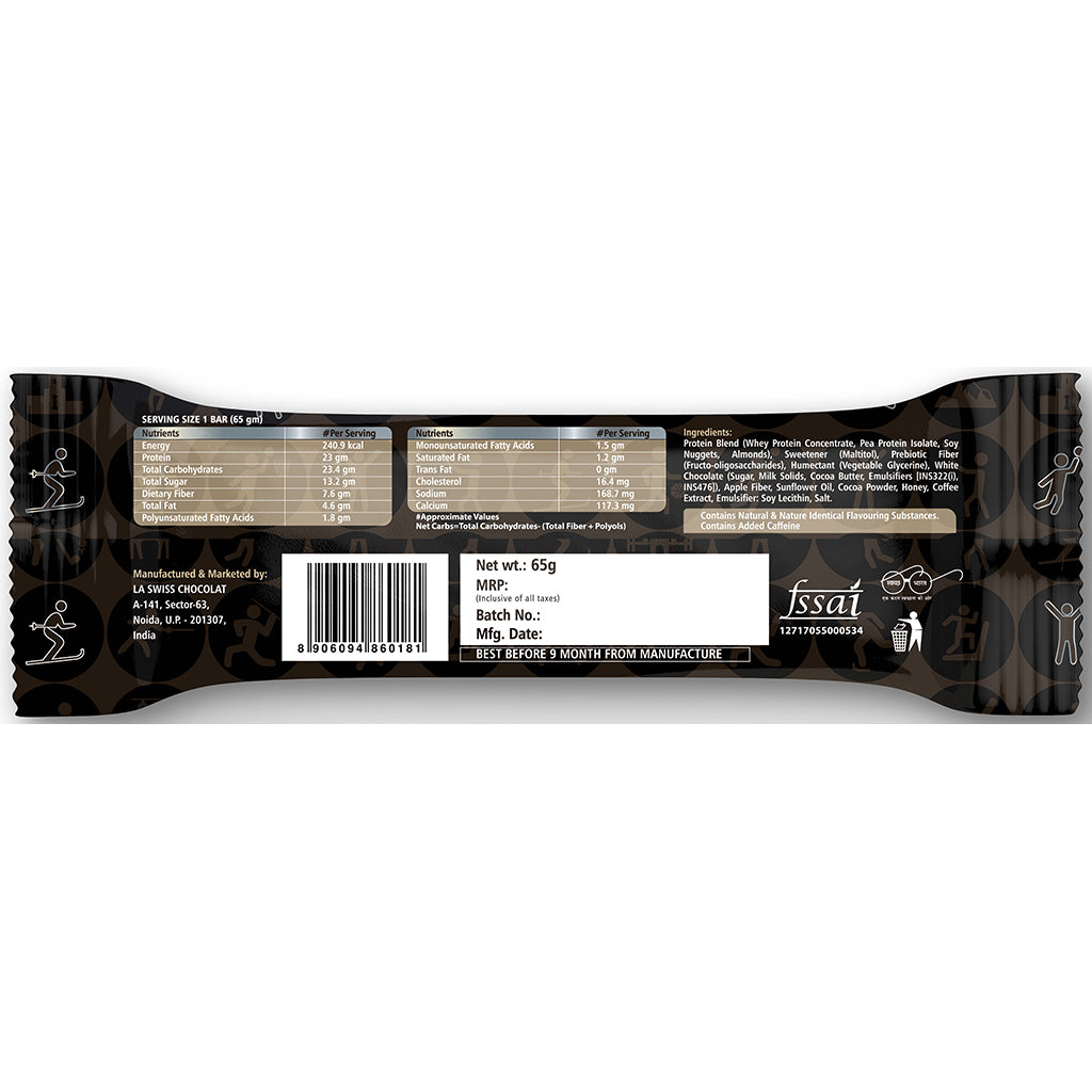 Roasted Coffee Protein Bar 65g - 23g Protein, 7g Fiber - Pack of 6 Bars